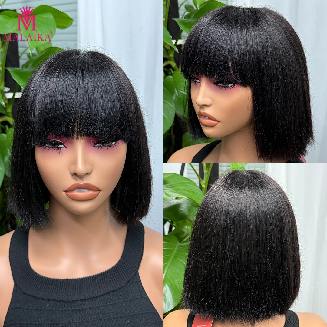 

Malaika Bobo Wig Short Hair With Bangs Wig 280 Density Vietnamese Human Hair Wigs Remy Straight Hair 10in Fits Women Knotless