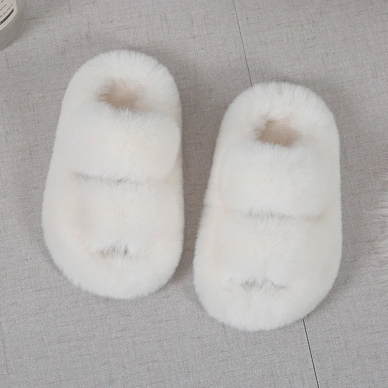 Pantofole invernali in pelliccia per ragazze pantofole classiche semplici in peluche per bambini moda antiscivolo Open-toe per bambini scarpe in cotone causale versatili