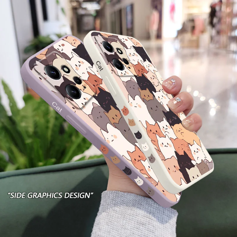 Stacking Cat Phone Case For Xiaomi Redmi Note 13 12 12S 11 11S 10 10S 9 9S Pro Plus 4G 5G Liquid Silicone Cover