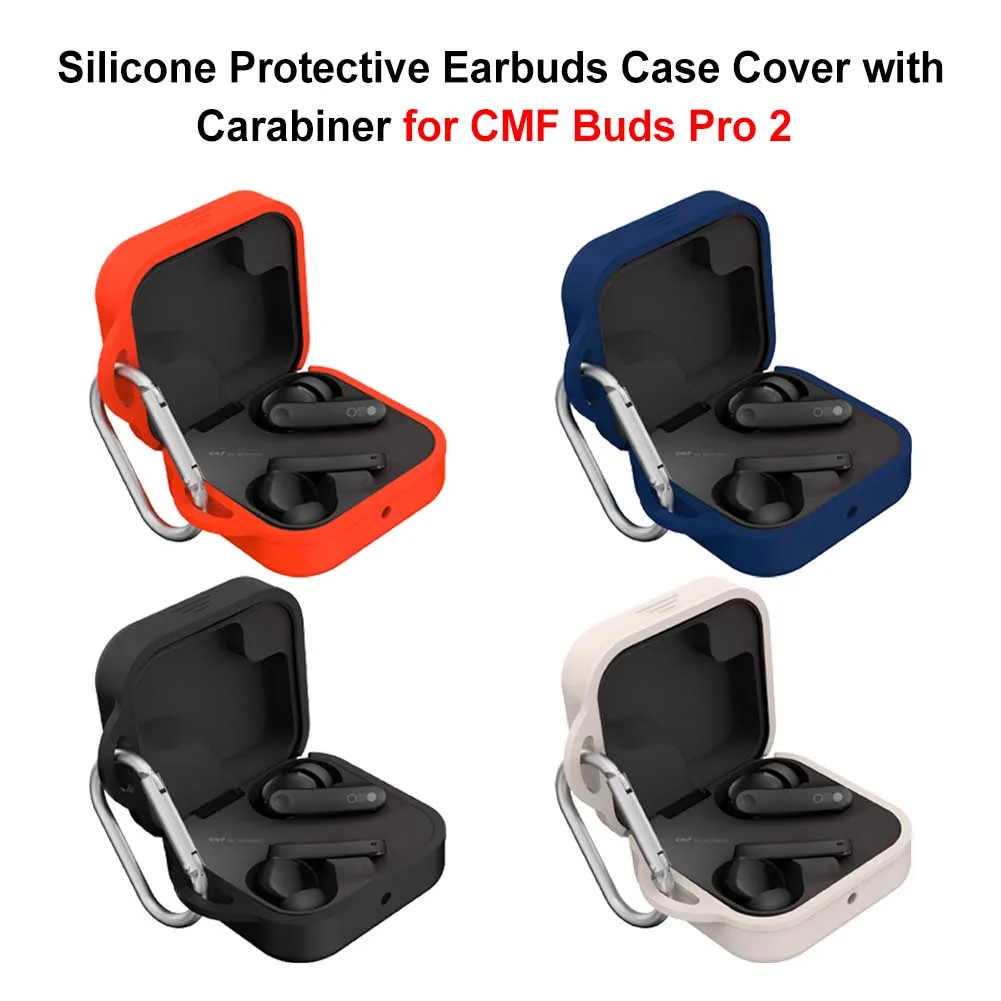 Silicone Protective Earbuds Case with Carabiner Protective Cover Shockproof Earphones Case Anti-Drop for Nothing CMF Buds Pro 2 - view 2