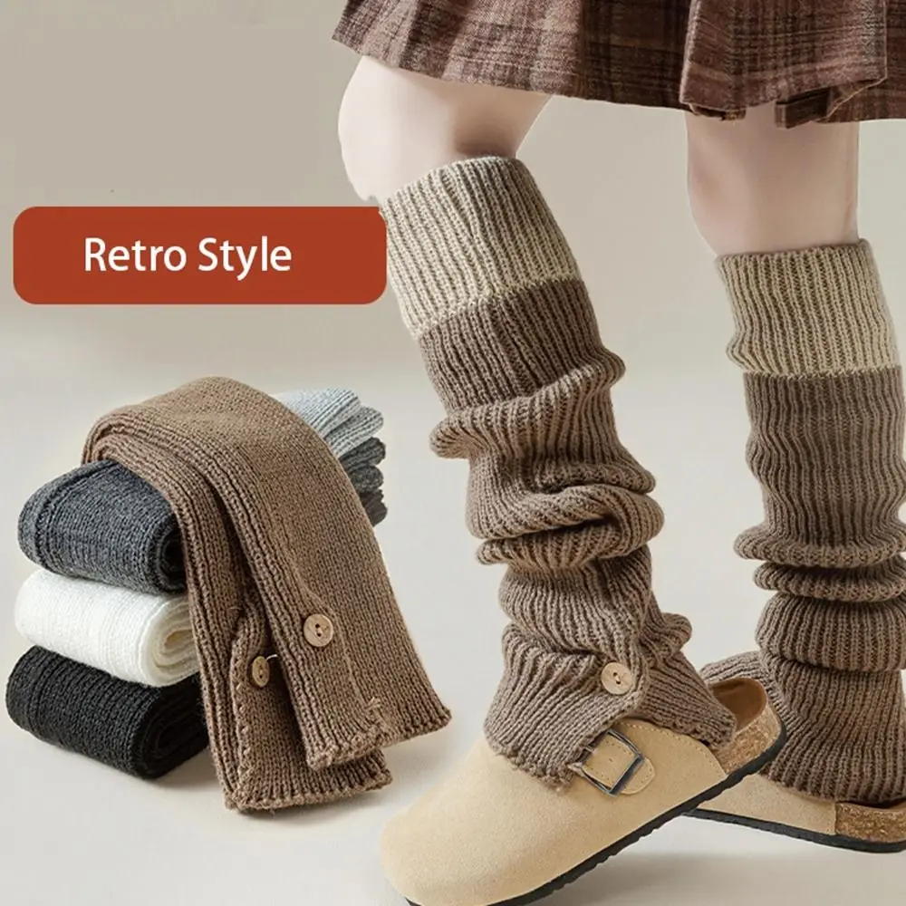 Cute Japanese Style Children's Leg Warmers Split Button Lolitas Leg Socks Woolen Foot Cover Knitted Leg Cover Kid's