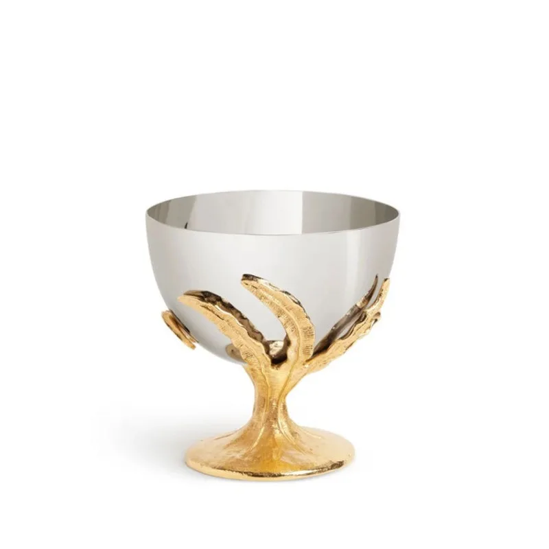 Modern Creative Golden Fern Tall Bowl Hotel B & B Home Furnishing Desktop Nut Bowl Snack Bowl Decorative Fruit Plate