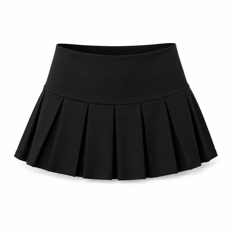Damen Plissierter Mini-Skort mit Eingebauten Sicherheitsshorts, Einfarbig, A-Linie, Niedriger Bund, Breiter Taillenbund, Y2K Sommer Casual Tennisrock – Detail 4