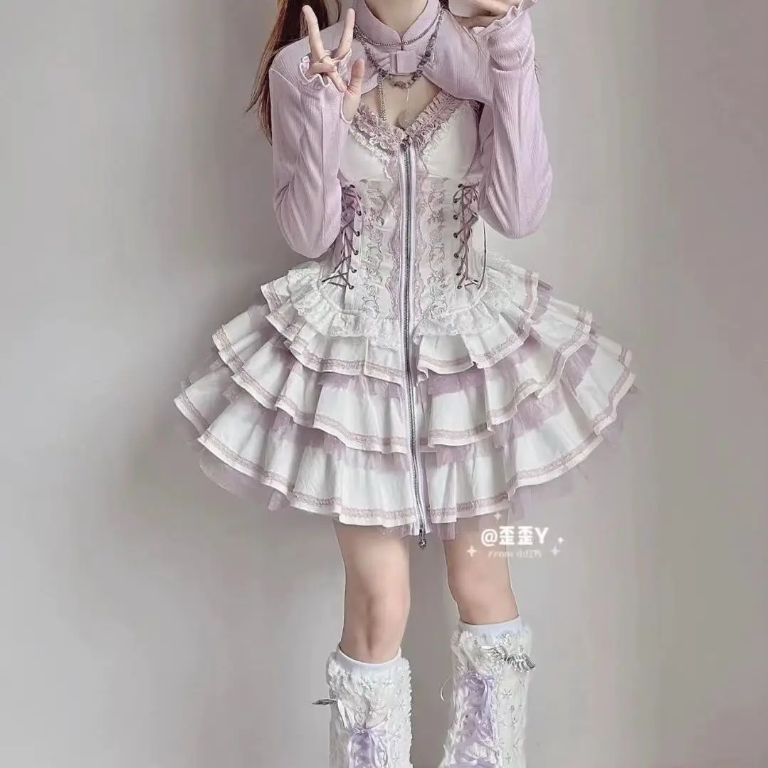 

Victorian Vintage Lolita Dress Women Gothic Y2k Puff Short Sleeve Laminated Flounces Mini Dresses Bow Ruffles Princess Vestidos