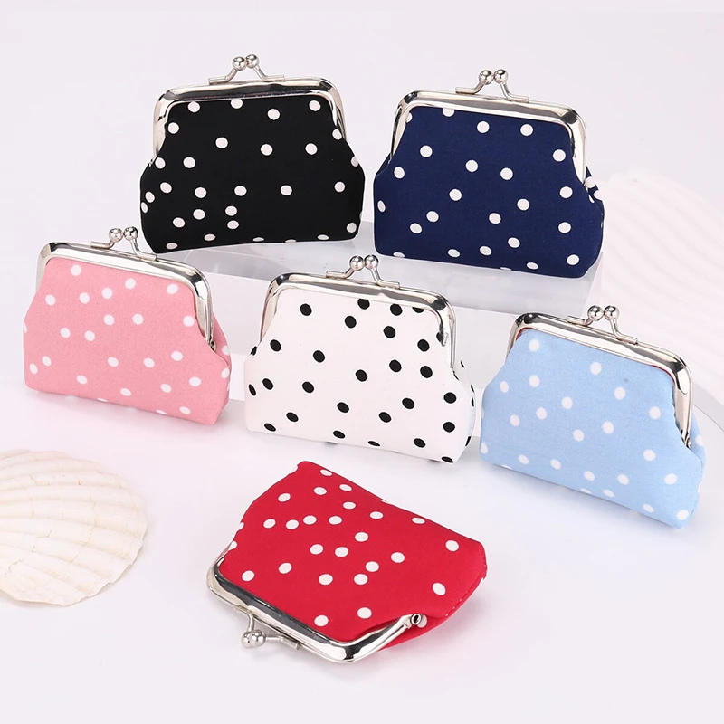 Coin Purses Lady Small Wallet For Women Dot Pattern Mini Hasp Coin Purses Money Change Pouch Cotton Fabric Carteira Feminina