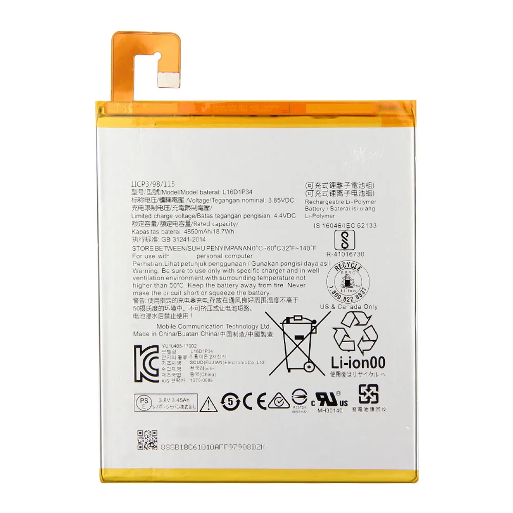 New Replacement Battery For Lenovo TAB4 8 TB-8504N/F Tablet PC TAB4 8 Plus L16D1P34 High-Quality Rechargerable Batteries 4850mAh