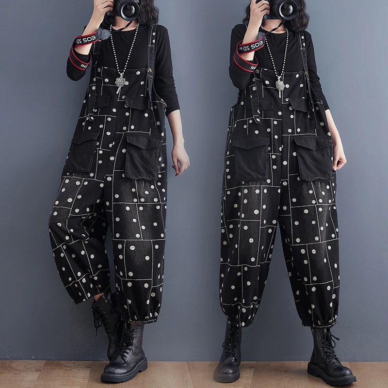 High-End Anti-Aging Autumn Winter New Washed Denim Overalls Loose Casual Large Size Cuffed Harlan Pants Women's Jeans