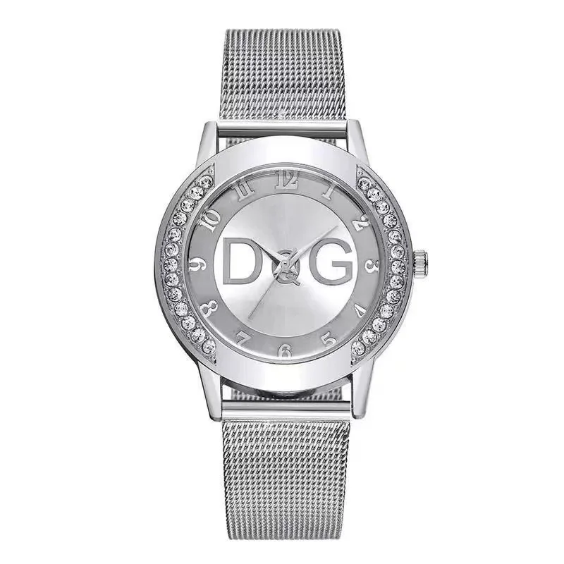Ladies watch, double diamond outer ring sand diamond surface steel mesh belt Ladies watch