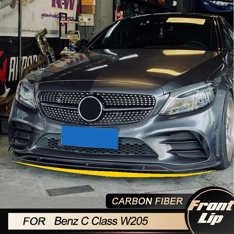 Car Front Bumper Lip Spoiler for Mercedes-Benz C Class W205 C200 C300 Sport 2019 2020 Front Lip Chin Protector Carbon Fiber