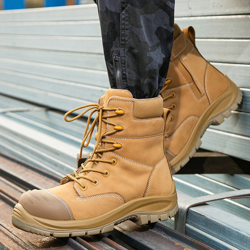 جلد أصلي للرجال أحذية جلد البقر أحذية أمان رجالية مقاومة للثقب أحذية أمان للمهندسين أحذية حماية أحذية عمل جديد