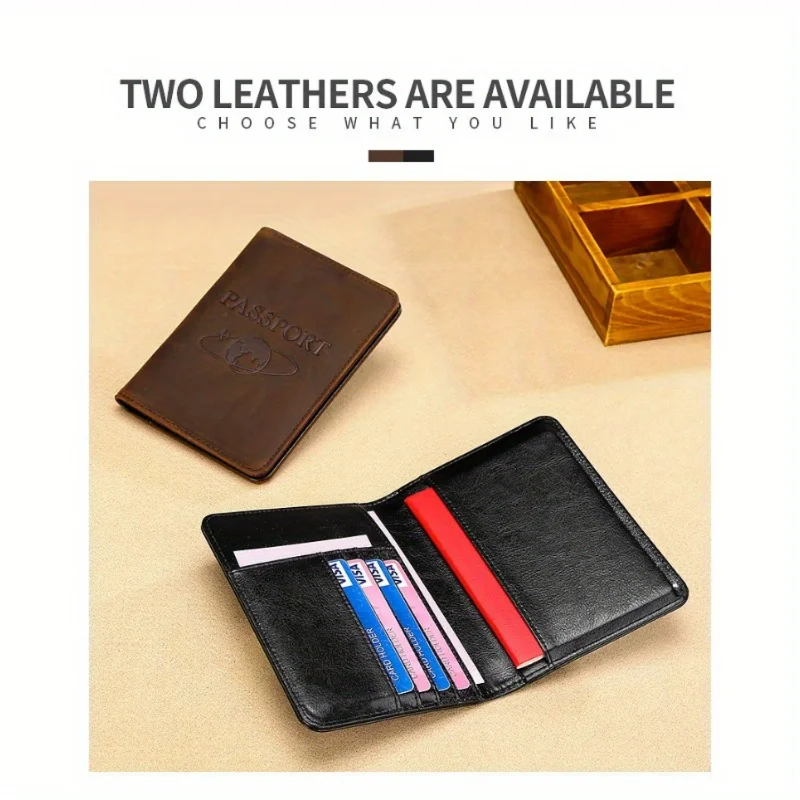 1pc Men's RFID Passport Card Holder, Multi-functional Cowhide Travel Wallet - Securely protect your passport and cards on the go