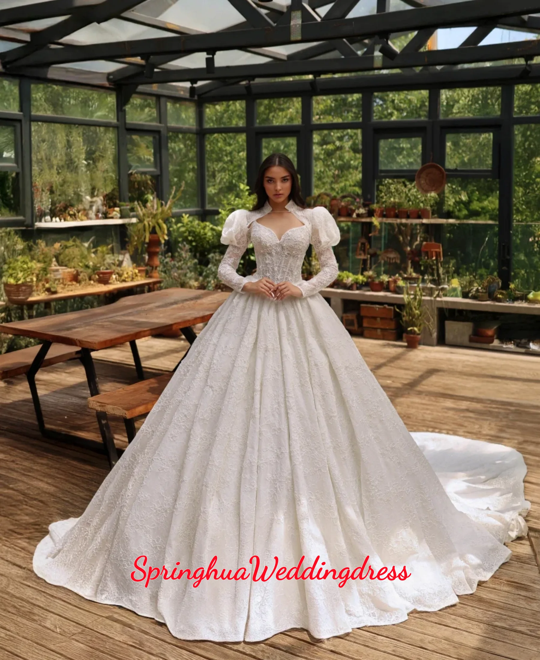 

Новое свадебное платье с вырезом «сердечко» на заказ, со съемными длинными рукавами-жакетами, в стиле принцессы, с бисером и жемчугом, свадебное платье