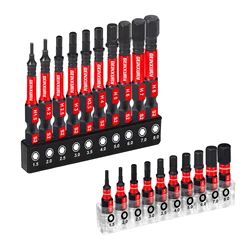 GEINXURN Juego de puntas magnéticas resistentes a impactos con cabeza hexagonal métrica de 1 pulgada/2 pulgadas, juego de puntas de destornillador hexagonal de acero S2 con base