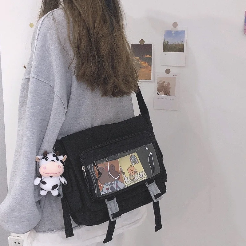 

Нейлоновые сумки через плечо для девочек, школьные сумки, японская прозрачная сумка для книг, карманные женские сумки, сумка через плечо, ранцы