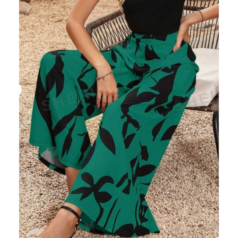 Women Pants Casual High Waist Wide Leg Trousers Fashion Print Loose Long Pant 2024 New Elegant Commuter Ladies Trouser