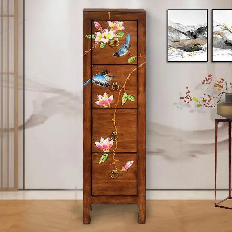 for Camphor Wood Solid Wood Four Drawer Cabinet Simple Modern Storage Locker for Living Room Bedroom File Furniture