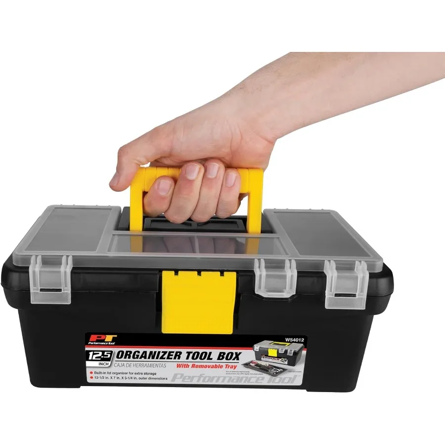 Heavy Duty Plastic Organizer Tool Box for Workshops and Garages in Black 12.5Inch Storage Solution with Durable Design for Effi