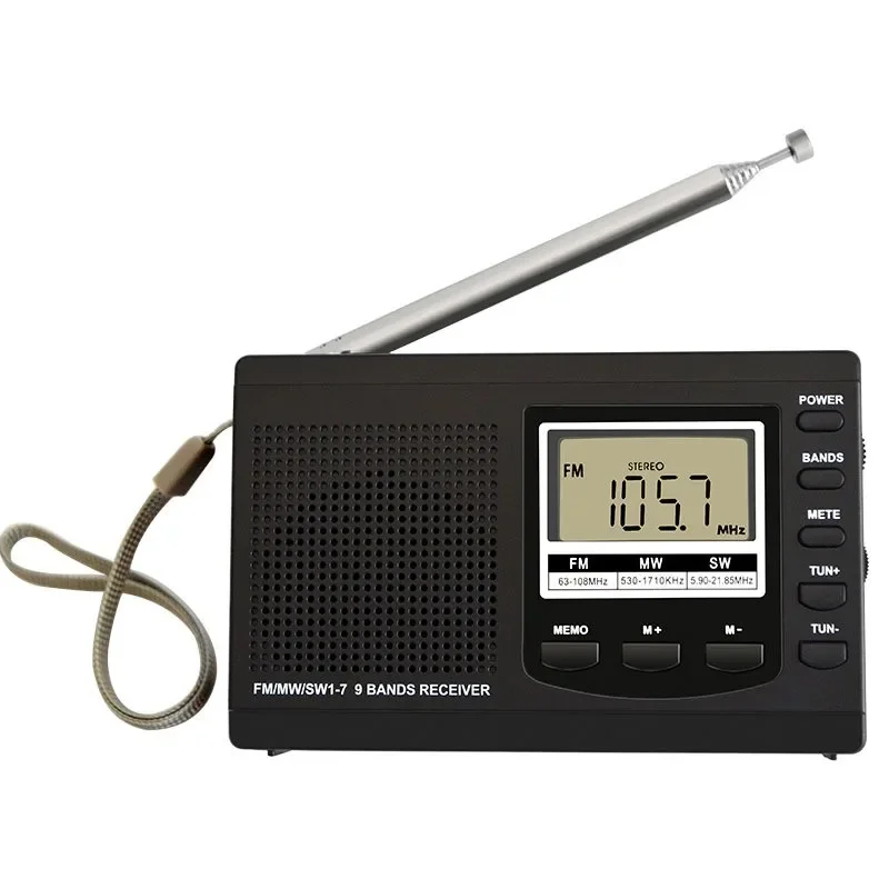 Multiband Portable FM Radio MW SW Digital Alarm Clock LCD Screen FM Radio Receiver with Earphone Speaker