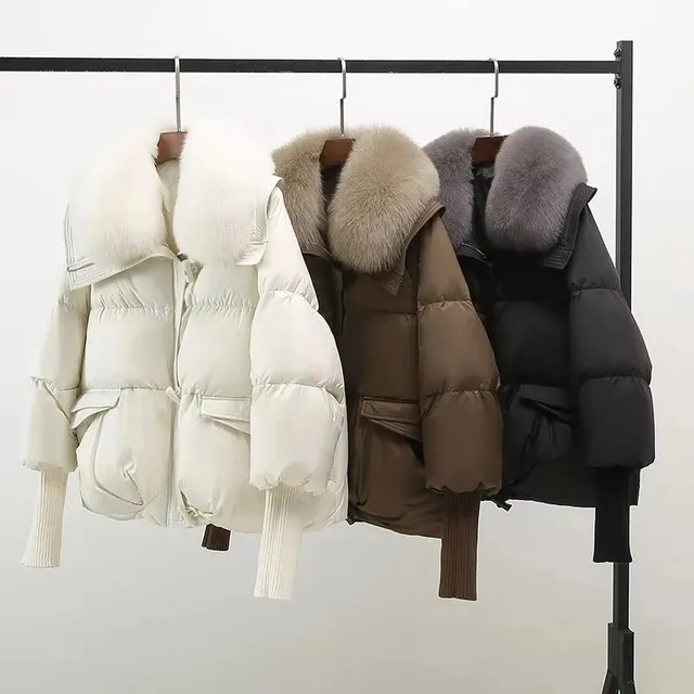 Women's Winter Parka Coat 2025 Casual Korean Version Lady Outerwear Temperament Thicken Big Fur Collar Ladies Down Cotton Jacket 3
