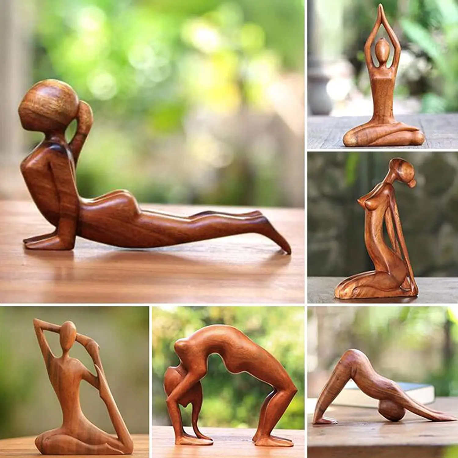 Yoga Girl Wood Carving Wooden Yoga Meditation Statue Handmade Wood