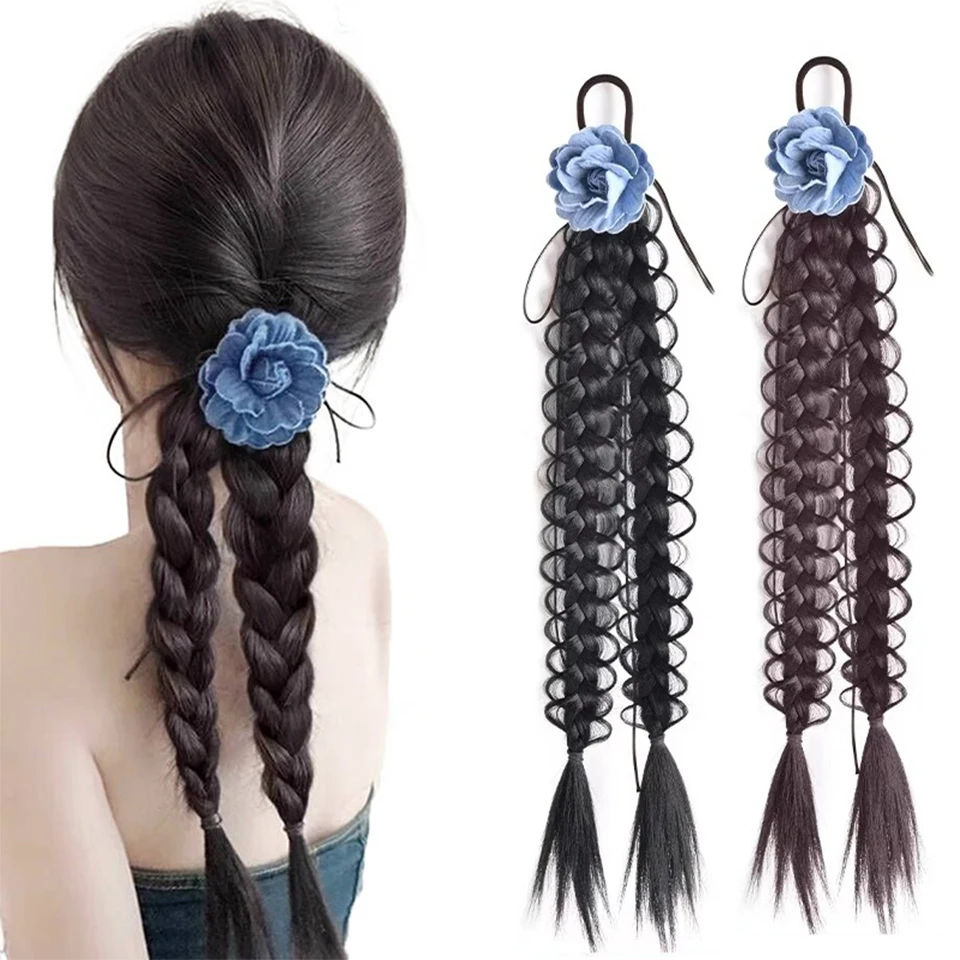 

Synthetic Long Braided Ponytail 20inch Clip in Hairtail Extensions Long Pony Tail with Rubber Band Hair Tie Hairpiece for Women