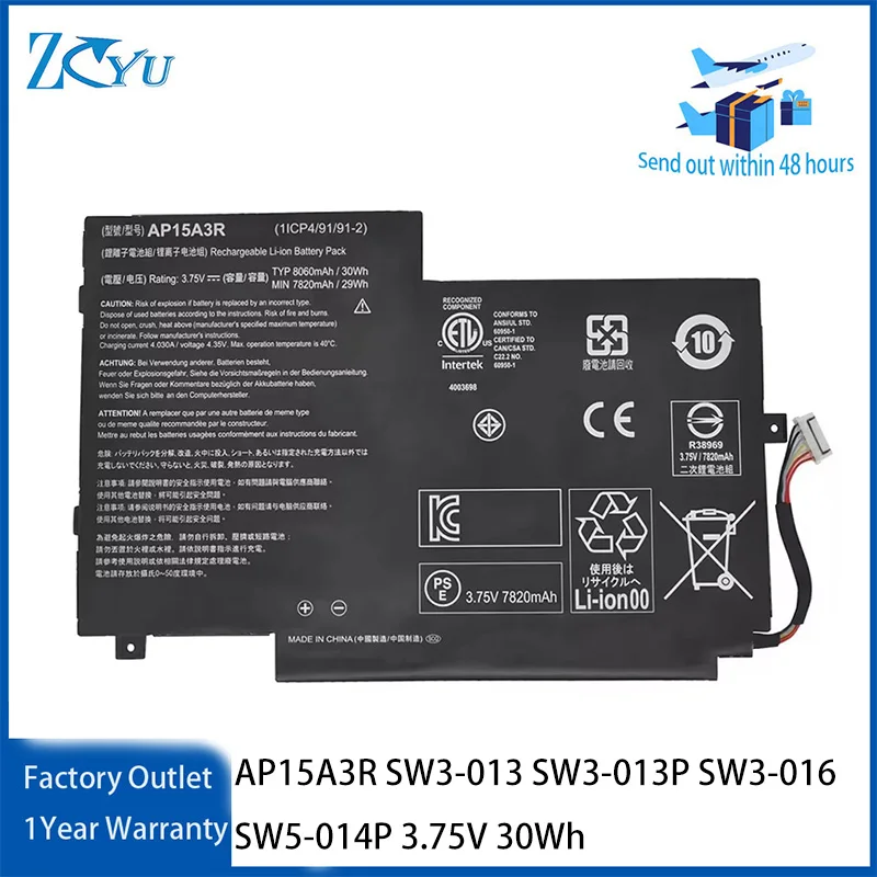 AP15A3R Battery for Acer Switch 10 E SW3-013 SW3-013P SW3-016 SW5-014P 3.75V 30Wh