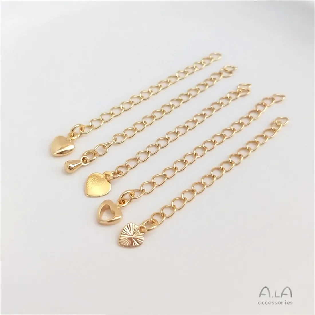 14K Gold Tail Chain Water Droplet Heart-shaped Extended Chain Handcrafted DIY Bracelet Necklace Extended Chain Accessory B778