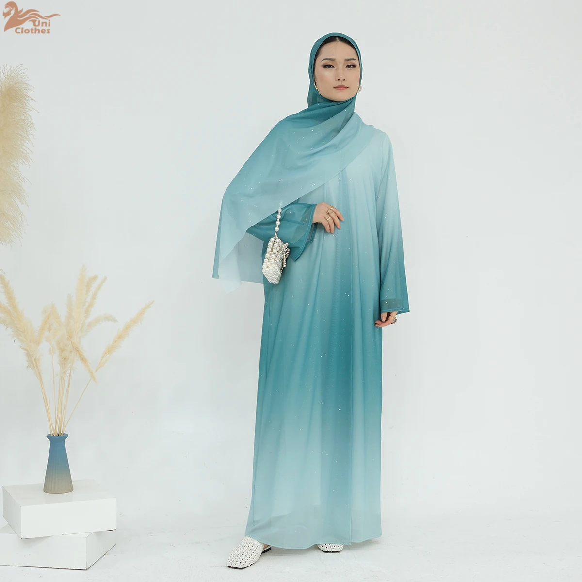 2025 nouvelle robe de luxe ethnique paillettes avant ouvert Abaya avec Hijab robe modeste dubaï Abaya femmes robe musulmane