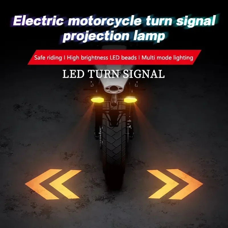 2Pcs Universal Motorcycle LED Turn Signal Lamp Motorcycle Front Rear Blinkers Warn Light  with Arrow Sign Projection Waterproof