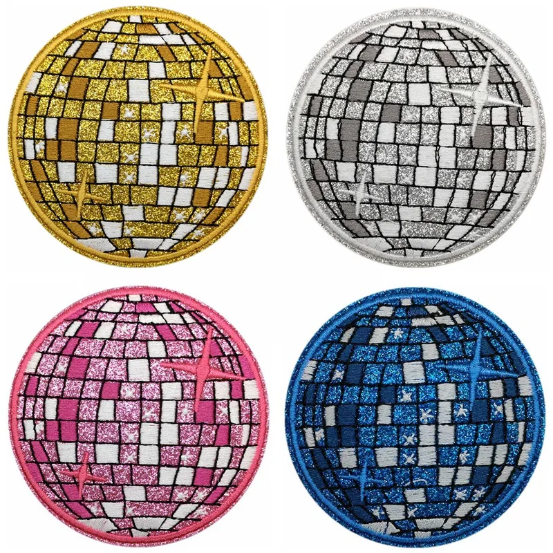 Glitter Embroidery Disco Ball Iron on Patches for Clothing Colored Heart Circle Patch Sparkle Appliques Hot-melt Glue Backing