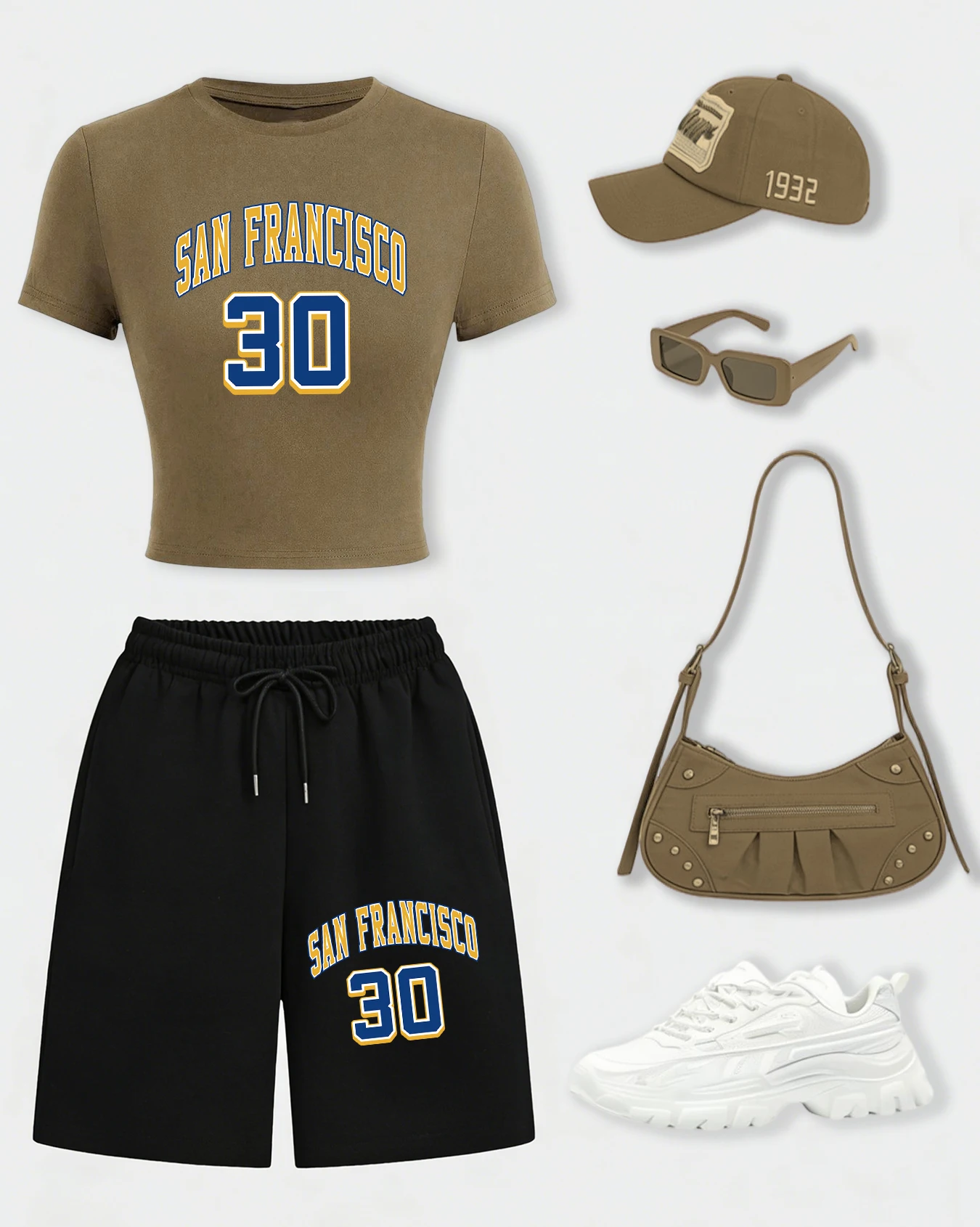 

Женский комплект из укороченной футболки и шорт с принтом San Francisco 30 Art Letter, хлопковая облегающая футболка, летние шорты на шнурке с карманами, спортивная одежда в стиле Y2K