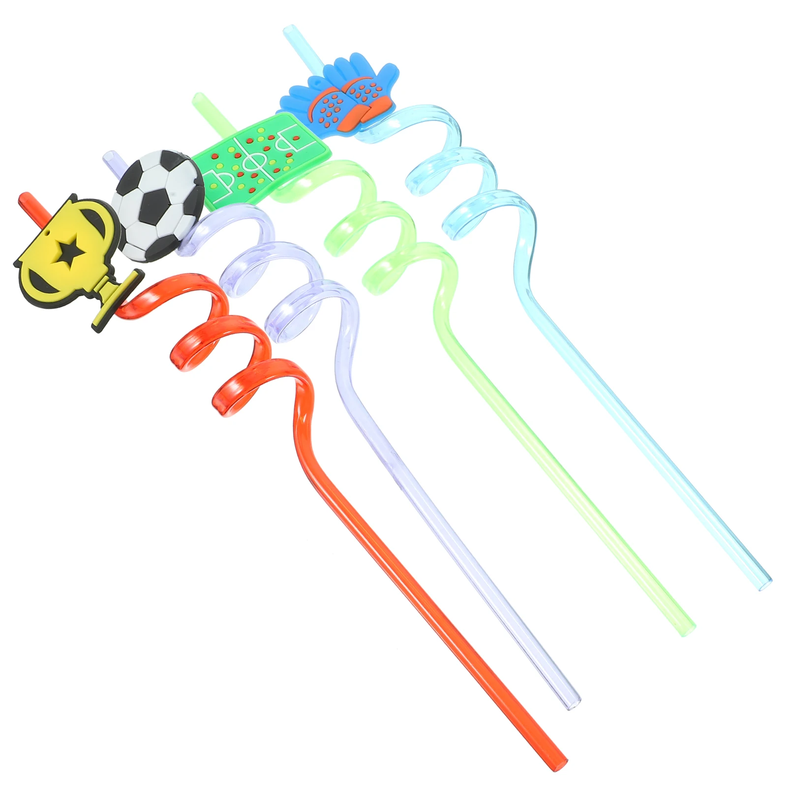 

12Pcs Football Spiral Party Straws Cartoon Style Beverage Drinking Straws Curly Reusable Festival Favor Birthday Party Straw