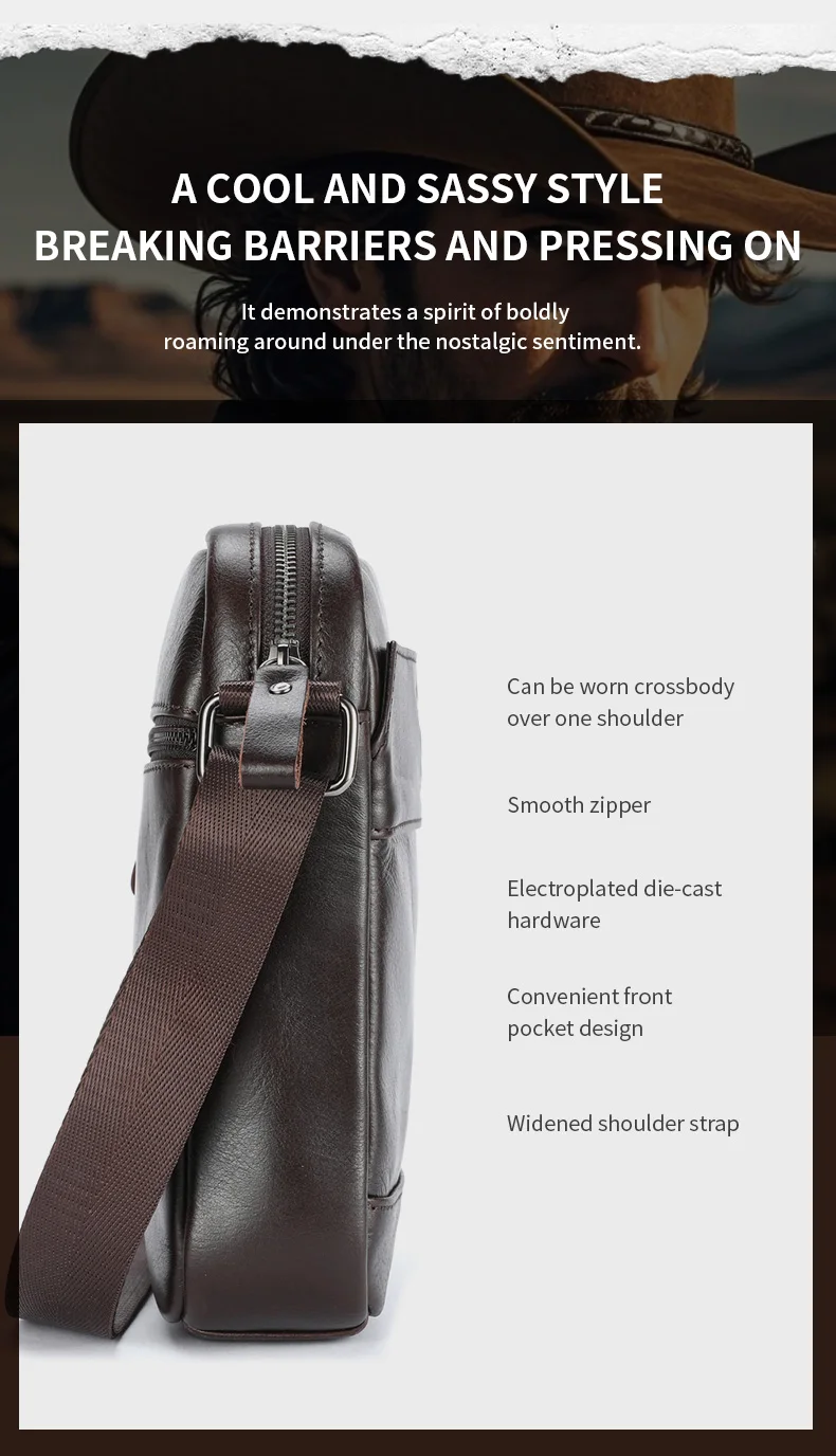 BULLCAPTAIN Herren-Umhängetasche, modische Ledertasche, trendige Retro-Herren-Umhängetasche aus hochwertigem Rindsleder. – Detail 10