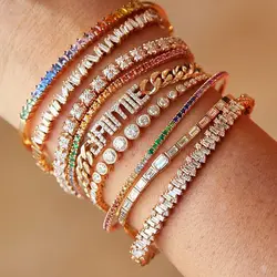 2026 Luxury Classic Fashion Multi Color Full Rainbow Cz Bracelets Elegance Women Simple Open Adjust Romantic Charm Brand Jewelry