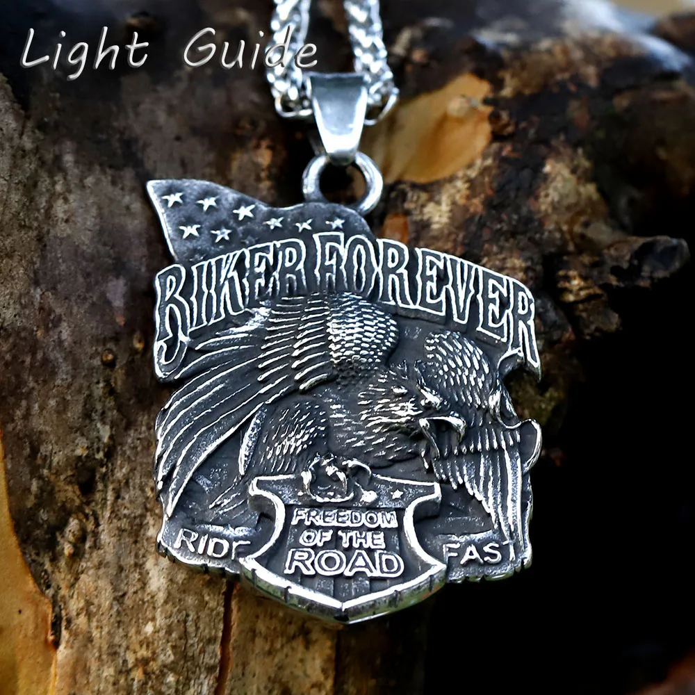 2022 Men's 316L stainless-steel V Motorcycle Necklace Biker Forever Freedom To The Road Pendant Necklace for gift free shipping