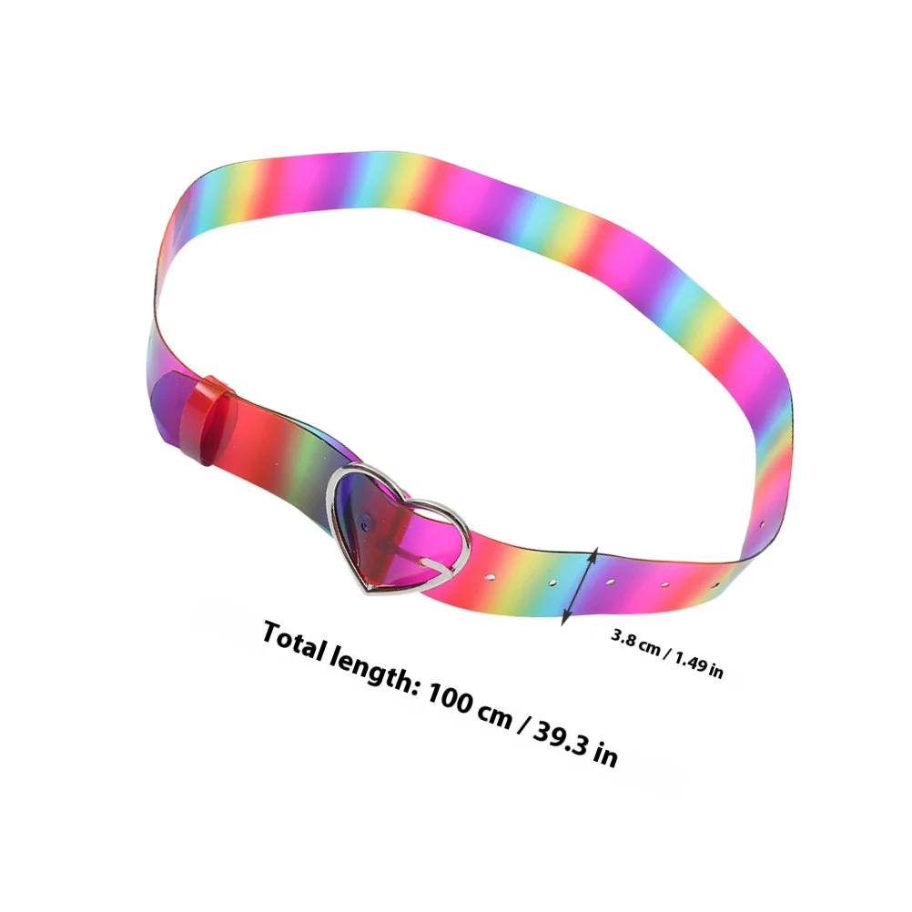 2 szt. Przezroczysty pasek do spodni z klamrą w kształcie serca, PVC, tęczowy, uroczy, w stylu punk, modny pasek do sukienek, damski pasek do spodni jeansowych i spódnic