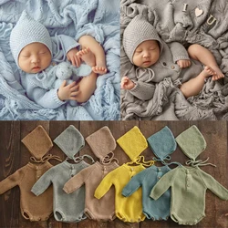 Newborn Photography Clothing Knitted Baby Costume Infant Hat Long Sleeve Romper 2Pcs/Set Studio Baby Photo Props Accessories