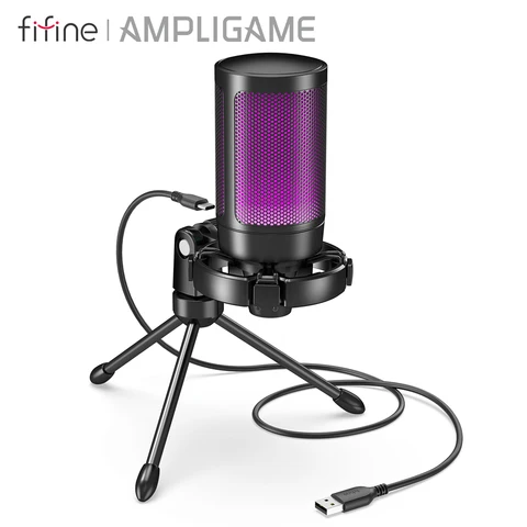 AmpliGame by FIFINE RGB USB Gaming Microphone with Light-touch…