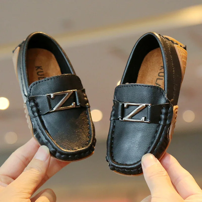 Boys Casual Shoes for Wedding Party Kids Leather Shoes Slip-on Loafers Fashion Metal Buckle Children Moccasins Flats Soft 21-30