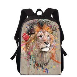 Mochila con estampado 3D De León para niños y niñas, morral escolar con ilustración feroz de 16 pulgadas, para escuela primaria