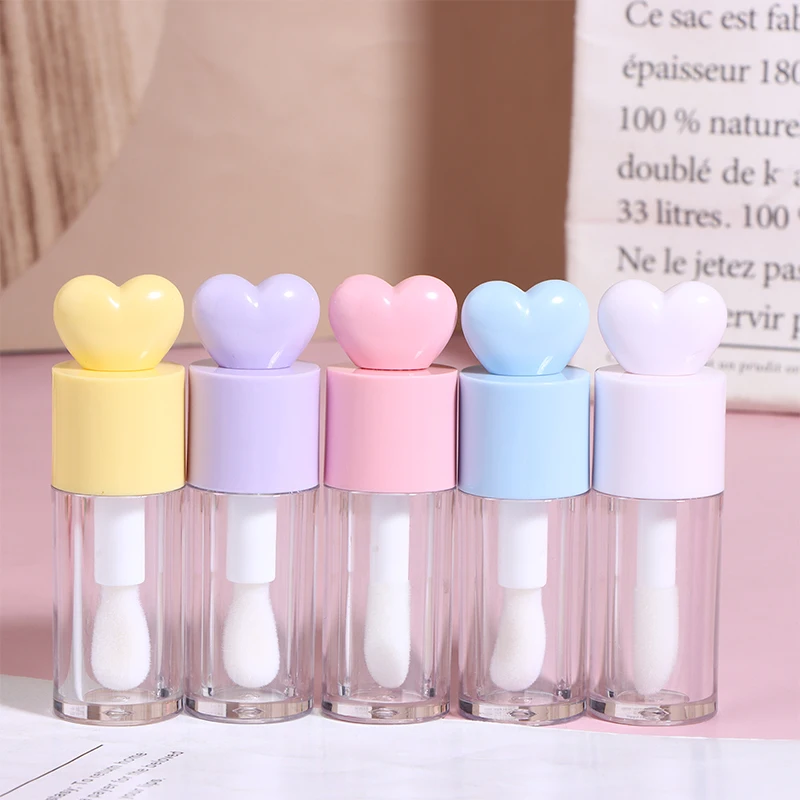 4ml Cute Heart Shape Lip Gloss Tubes Clear DIY Cylindrical Lip Balm Tubes With Wand Refillable Creative Empty Lipstick Bottle