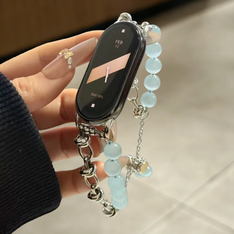 

Ремешок-цепочка с камнем «кошачий глаз» подходит для Xiaomi Band 8Pro/9Pro, для Mi Band 3/4/5/6/7, 8/8NFC/9/9NFC/10/10NFC, для Redmi Watch5/4/6