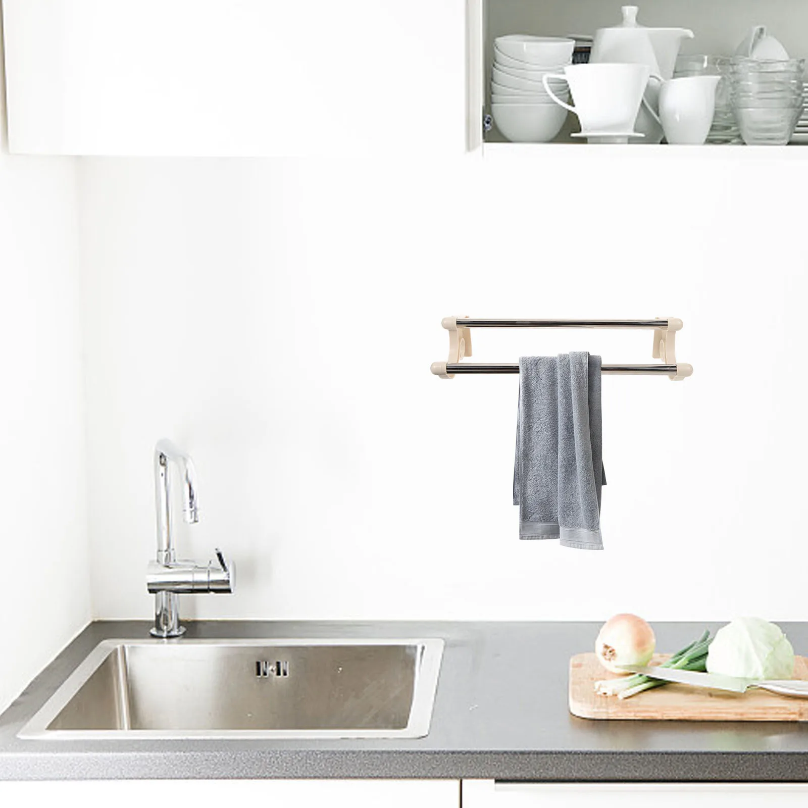 

Steel Wall Mounted Rack Mount Wall Towel Bar Holder For Bathroom Towel Rack Dual Bar Space Saving Design