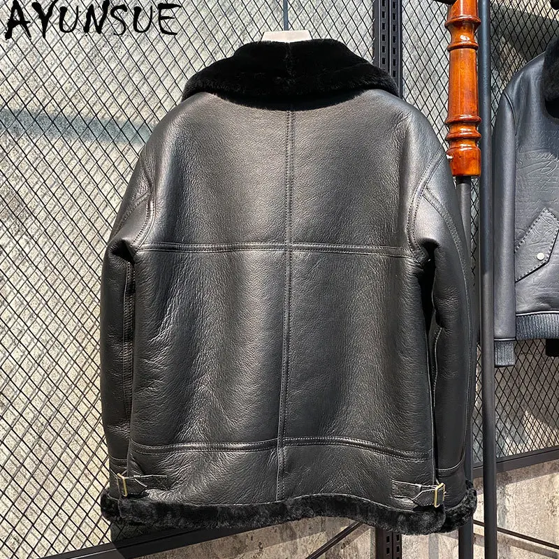 AYUNSUE 100% معطف فرو الصوف الطبيعي رجل شتاء دافئ 2025 سترة جلدية حقيقية ملابس رجالية معاطف الفرو الحقيقي جاكيتات ملابس خارجية #2