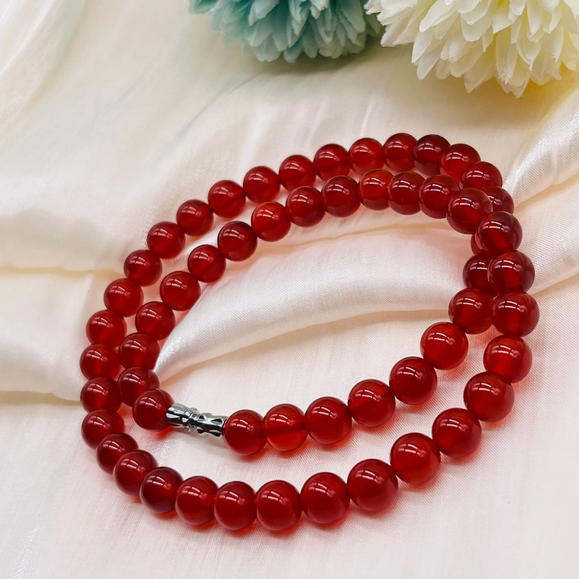 Red Agate Stone Necklace Women Mom Chains Healing Gemstone Fine Jewelry Genuine Natural Red Agate Round Beads Beaded Necklaces