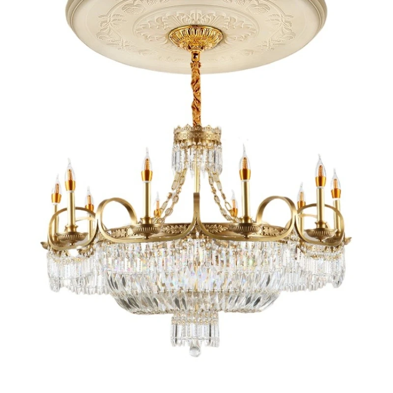 

French all-copper living room crystal chandelier, European light luxury bedroom dining room lamps, luxury atmospheric