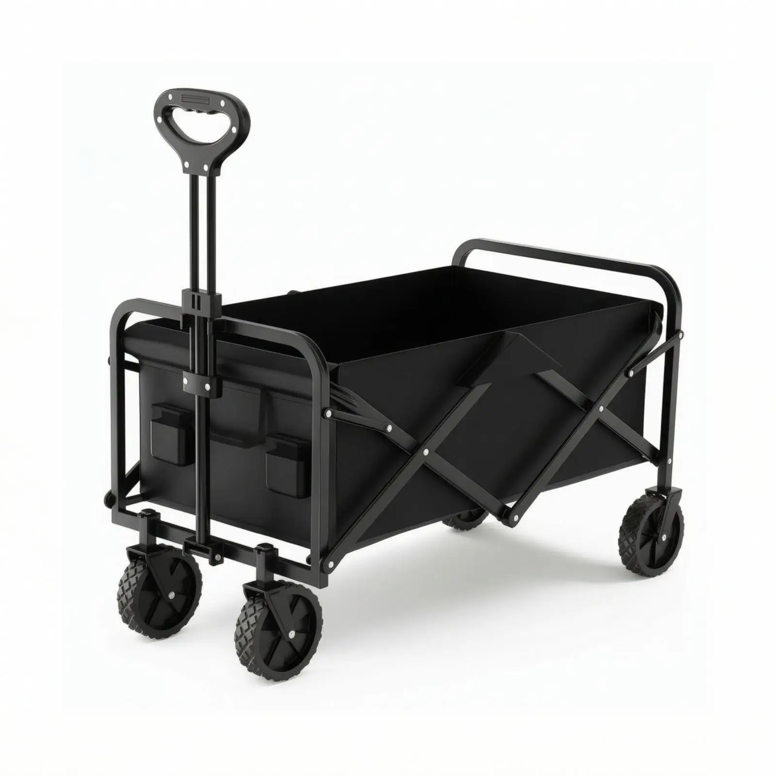 Outdoor Folding Utility Cart Heavy Duty Wagon with Four Smooth Casters for Camping Picnic Beach Yard Work Collapsible Gear