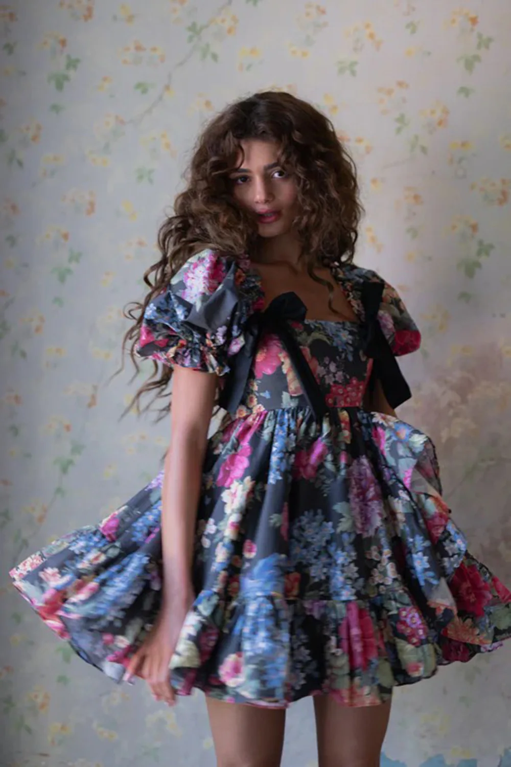 

2025 Women Short Sleeve Square Collar Ball Gown Mini Dress Print Color Celebrate Girls's Vacation Celebrate Birthday Outfit
