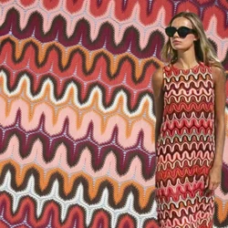 Colored Ripple Hollow Fabric High Quality Dress Sewing Design Pure Polyester Knitted Jacquard Fashionable Fabric Wholesale