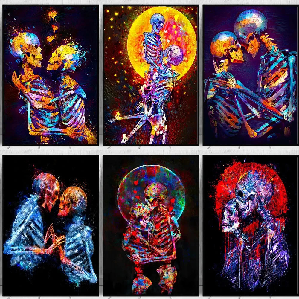 Abstract Skeleton Couples Colorful 5d Diy Full Diamond Embroidery Home Decor Nordic Gothic Skull Lovers Diamond Painting Wall Ar